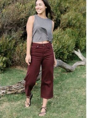 Judy Blue Eva Oxblood Red High Rise Wide Leg Crop Jeans Size 5/27